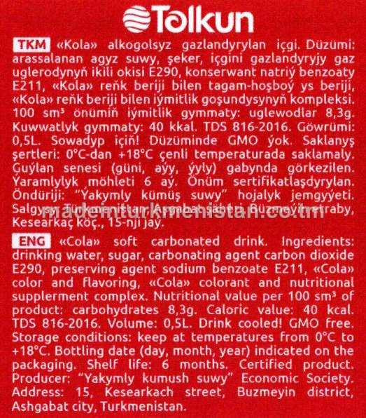 Kola alkogolsyz gazlandyrylan içgi (gyzyl dizaýn)