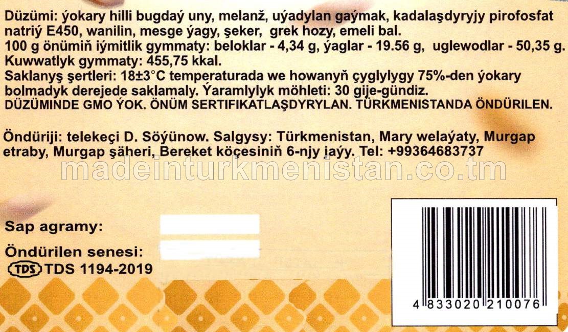 Pahlawa görnüşli undan taýýarlanylýan gündogar süýjüligi 