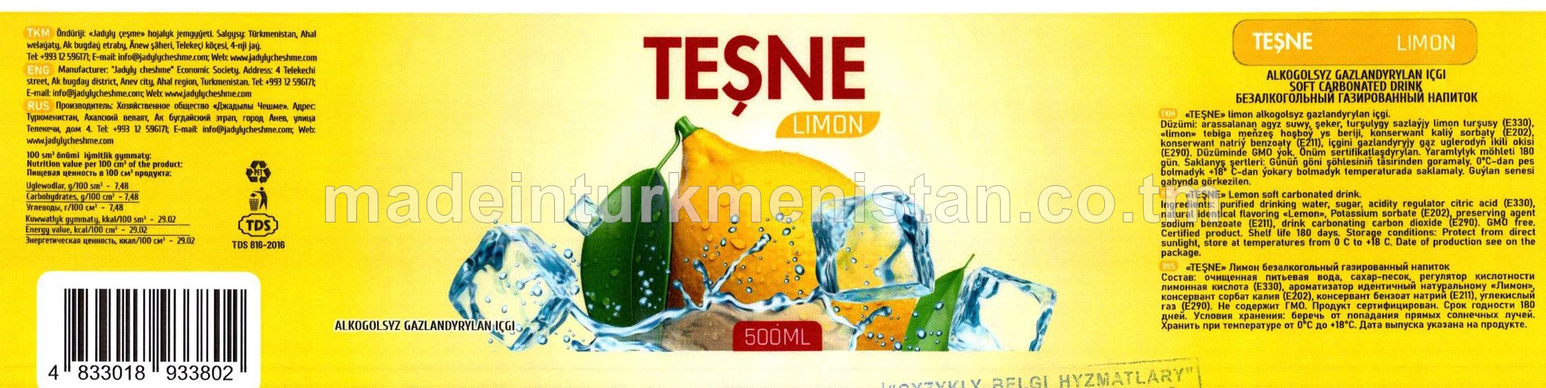 Limon alkogolsyz gazlandyrylan içgi