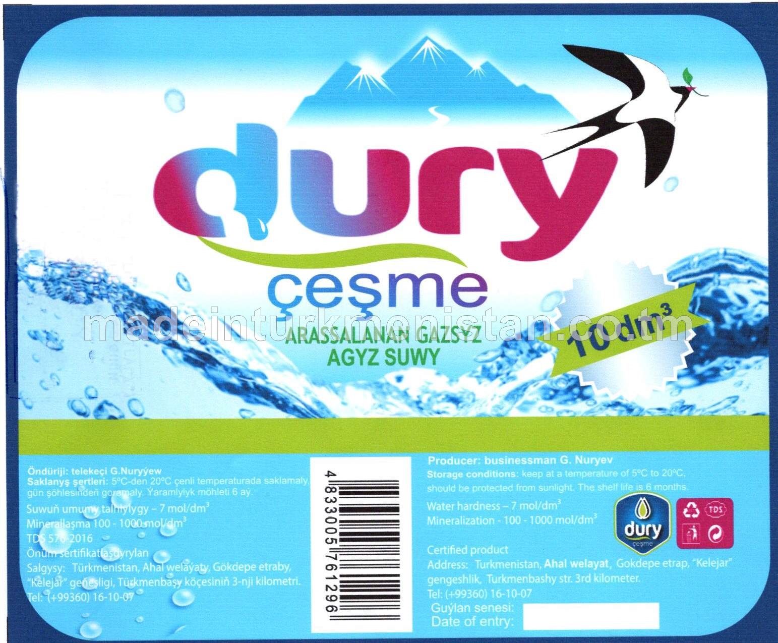 Arassalanan gazsyz agyz suw