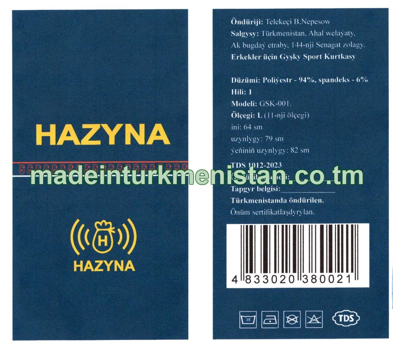 Erkekler üçin gyşky sport kurtkasy, modeli: GSK-001, ölçegi: L (11-nji ölçegi), ini-64sm, uzynlygy-79sm, ýeňiniň uzynlygy -82sm