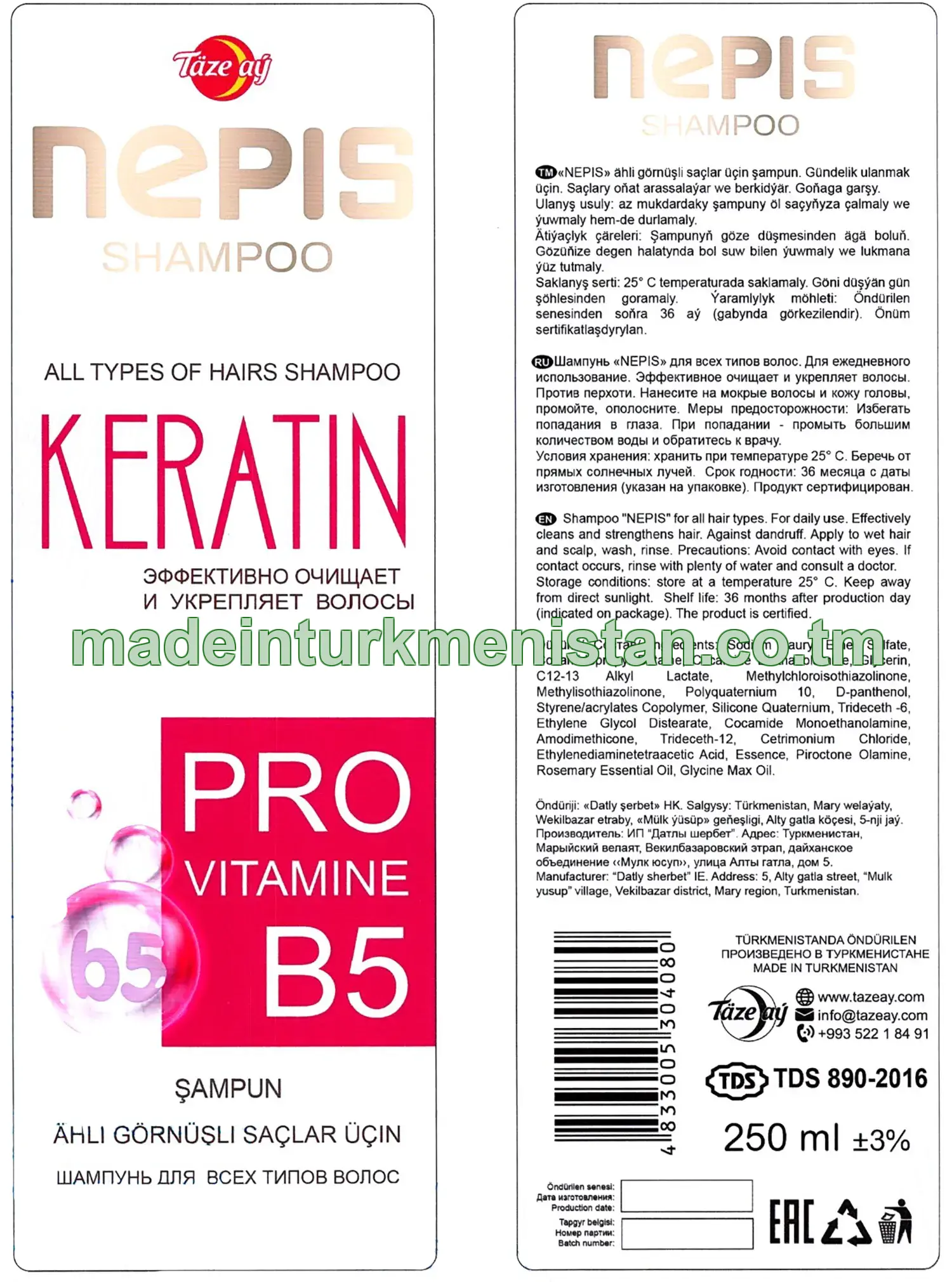 "nepis" ähli görnüşli saçlar üçin şampun