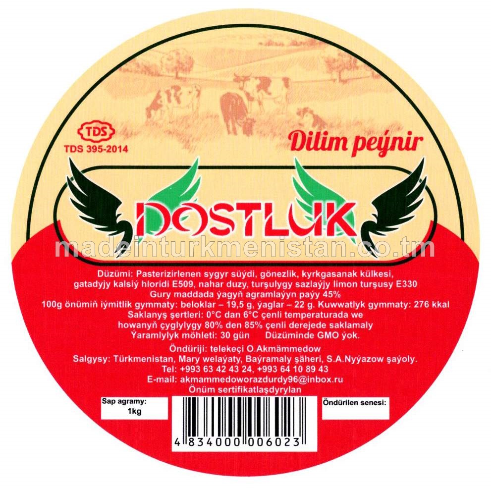Dilim peynir, ýaglylygy 45%