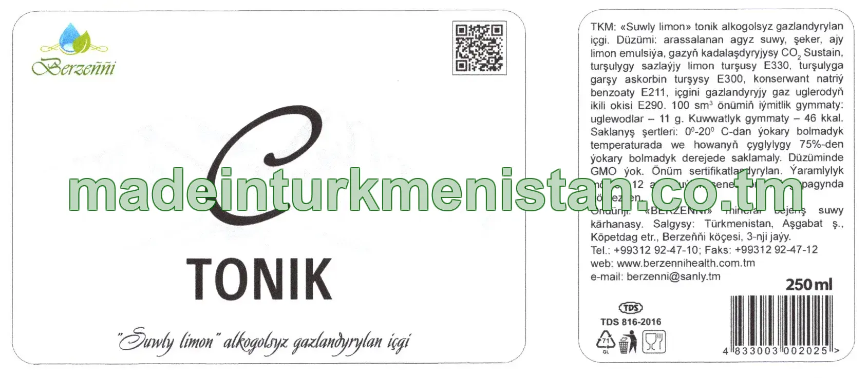 "Suwly limon" tonik alkogolsyz gazlandyrylan içgi 