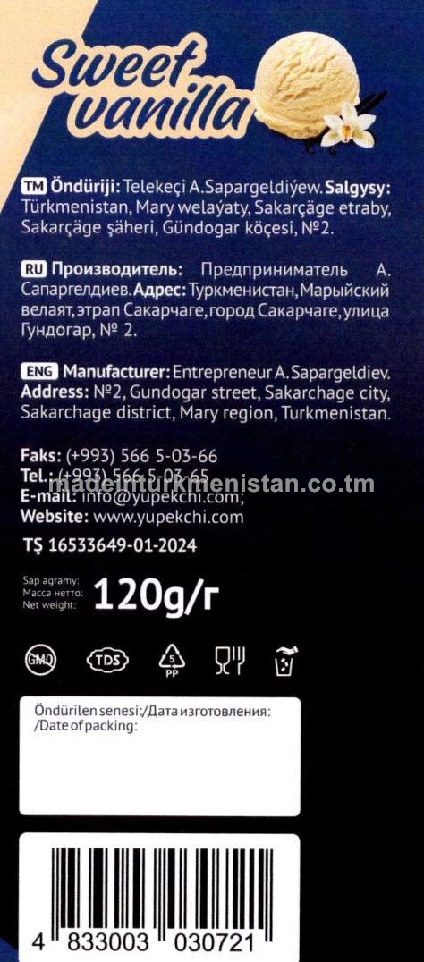 "Real" süýji-wanilla tagamly mekgejöwen patragy