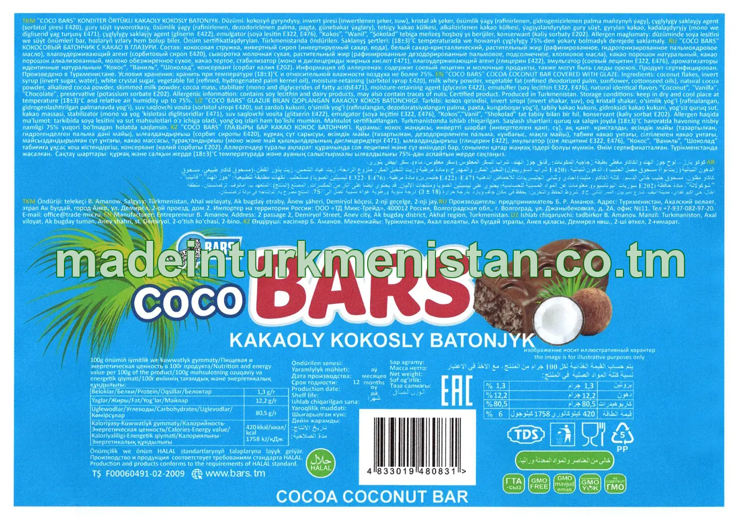 "Coco Bars" konditer örtükli kakaoly kokosly batonjyk
