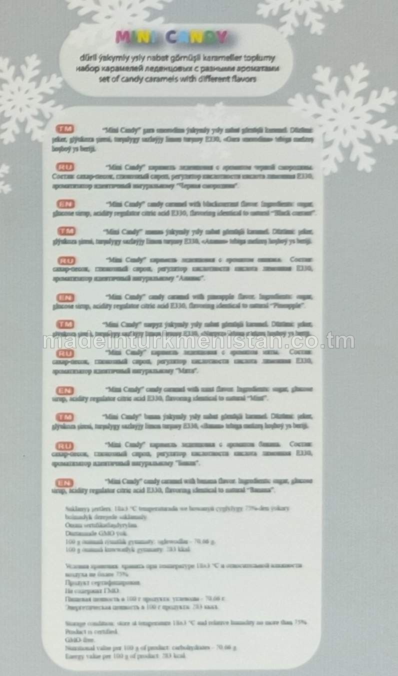"Kindiwan Mini Candy fruity" dürli ýakymly ysly nabat görnüşli karameller toplumy (gara smorodina, ananas, narpyz, banan)