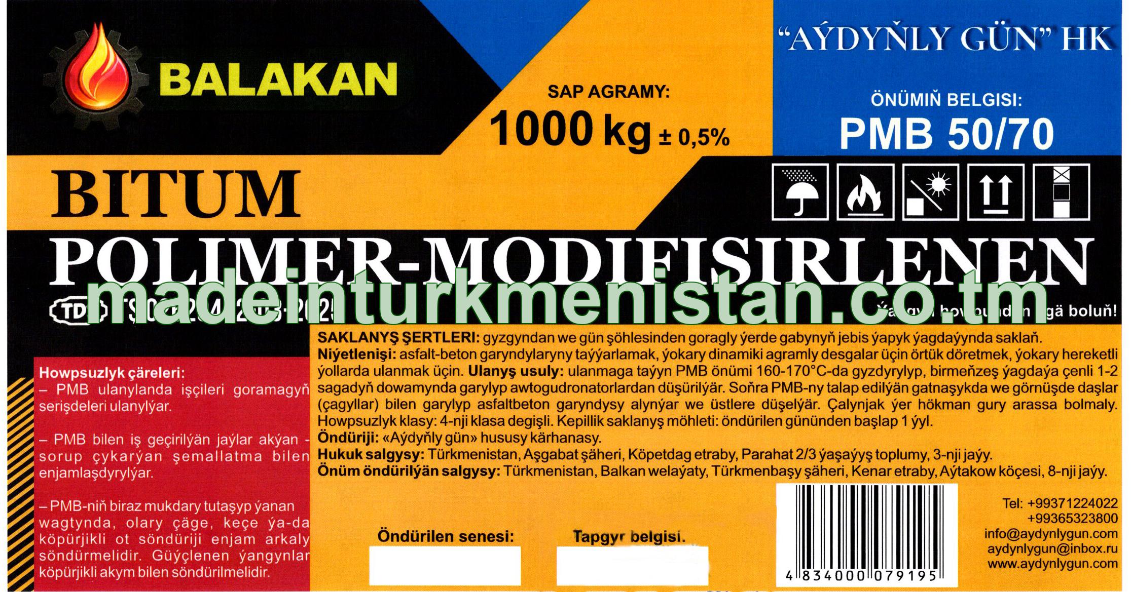 Polimer-Modfisirlenen bitum. Markasy: PMB 50/70