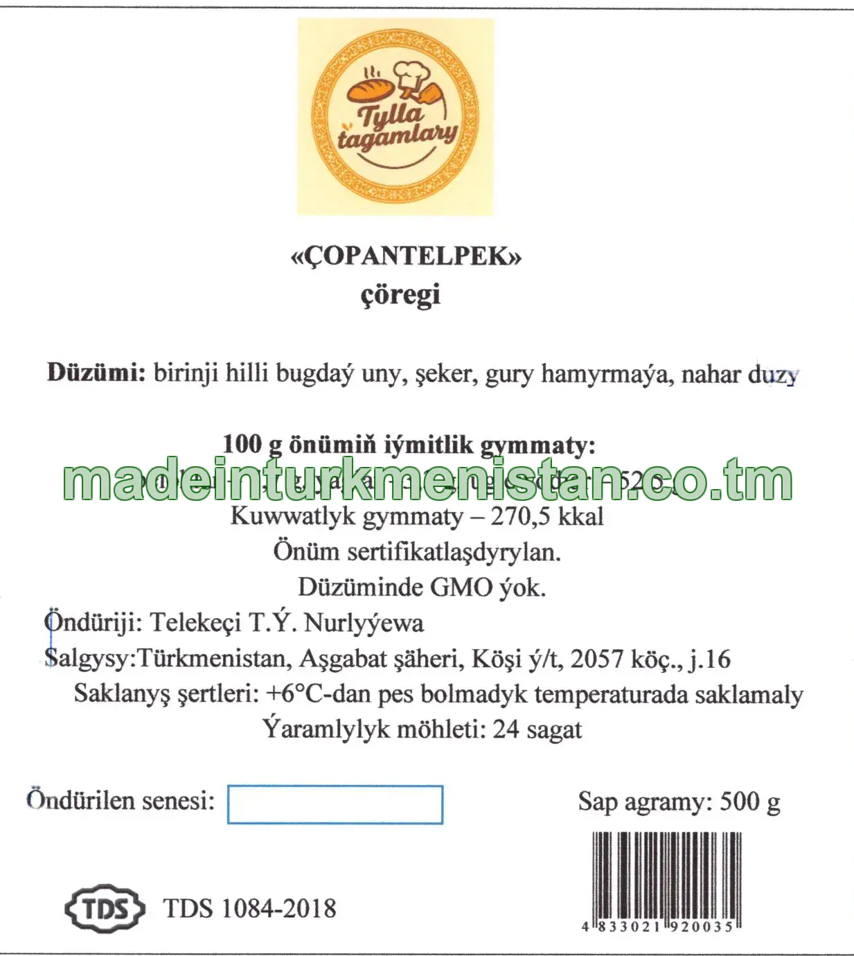 "Çopantelpek" çöregi, birinji hilli bugdaý unundan