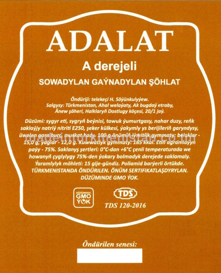 "Adalat" sowadylan gaýnadylan şöhlat, A derejeli