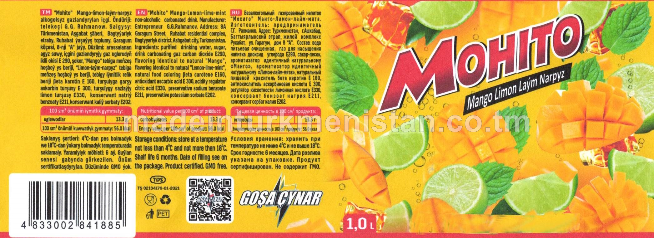“Mohito" Mango-limon-laým-narpyz alkogolsyz gazlandyrylan icgi