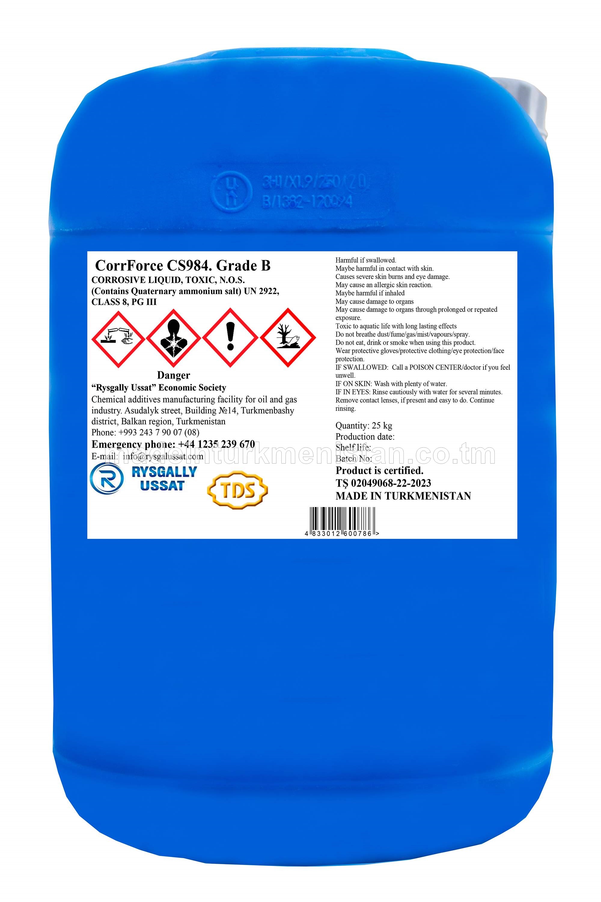 CorrForce CS984. B hili. Gaz Poslamanyň Ingibitory. Poslaýjy suwuklyk. Zäherli. (Dördünji ammiak duzy öz içine alýar)