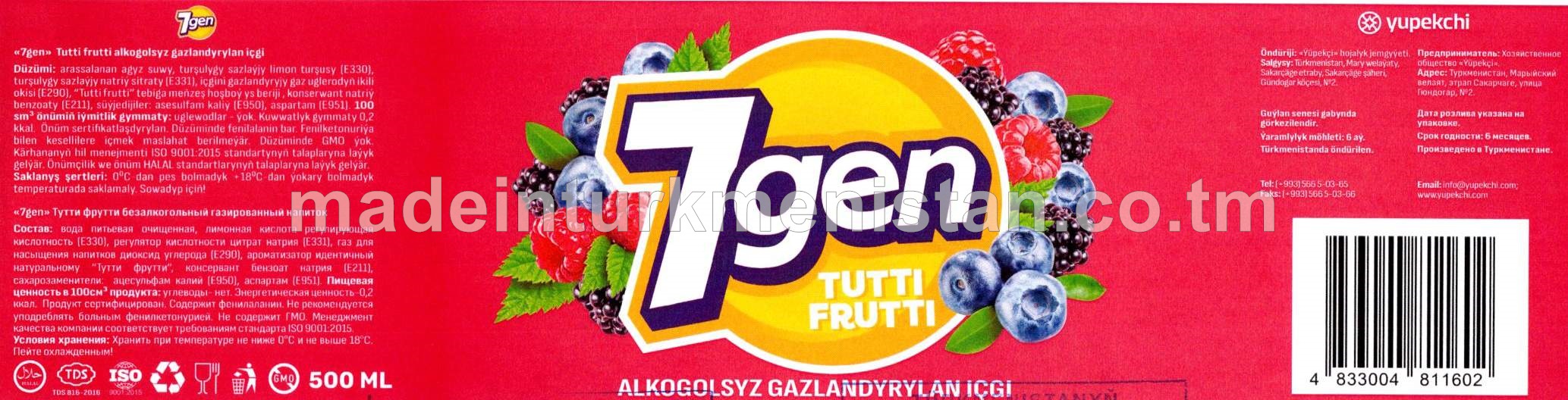 "7gen" Tutti frutti alkogolsyz gazlandyrylan içgi
