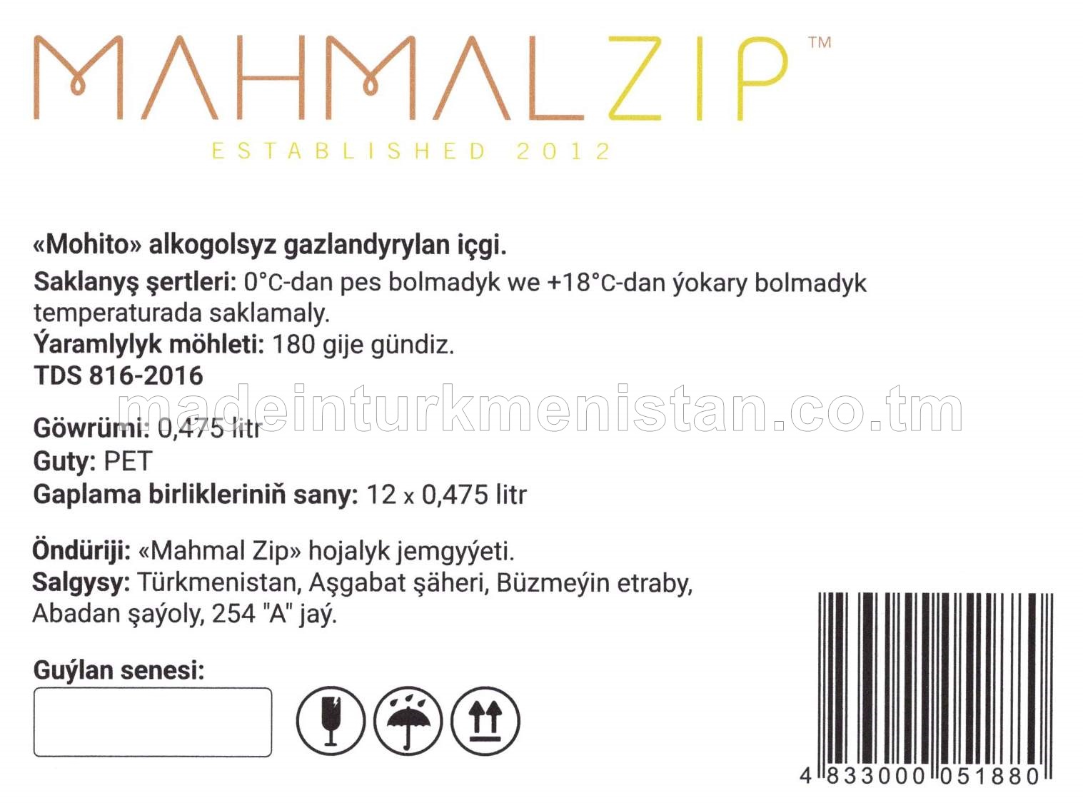 "Mohito" alkogolsyz gazlandyrylan içgi (0.475L)