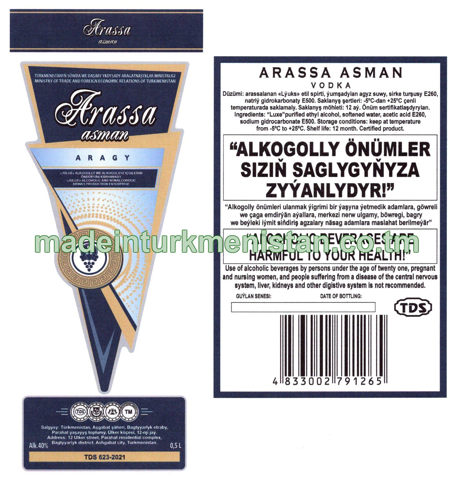 "Arassa asman" aragy. Alk: 40%