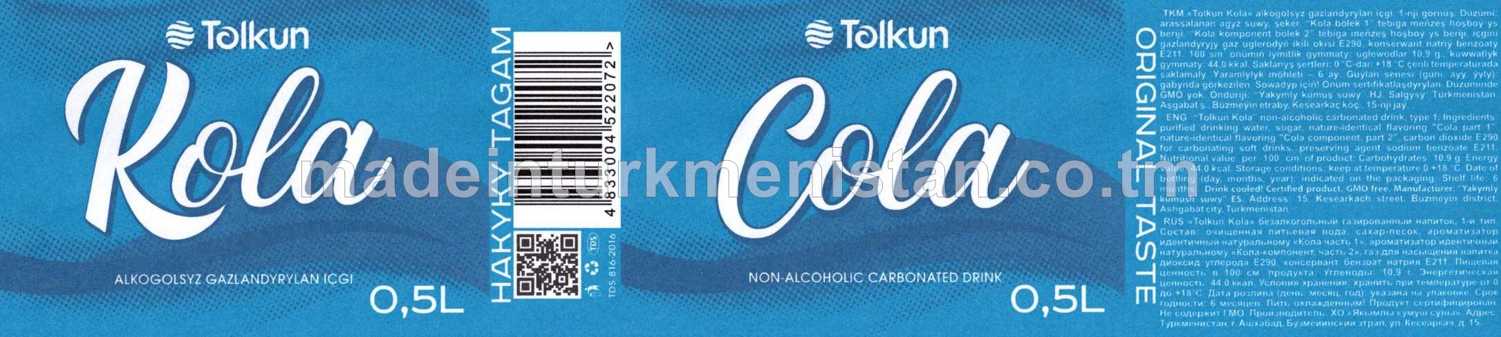 "Tolkun Cola" alkogolsyz gazlandyrylan içgi 1-nji görnüş 
