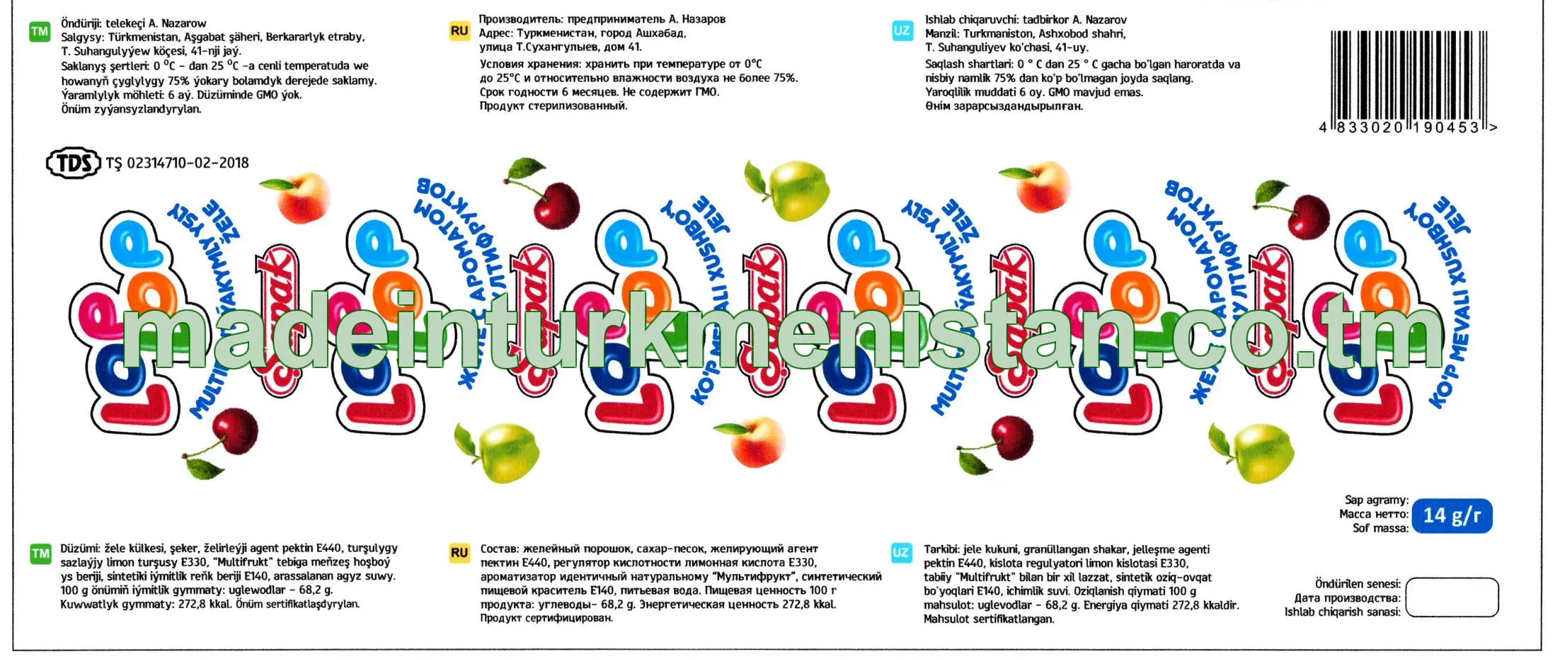 "Lop Lop" multifrut ýakymly ysly žele
