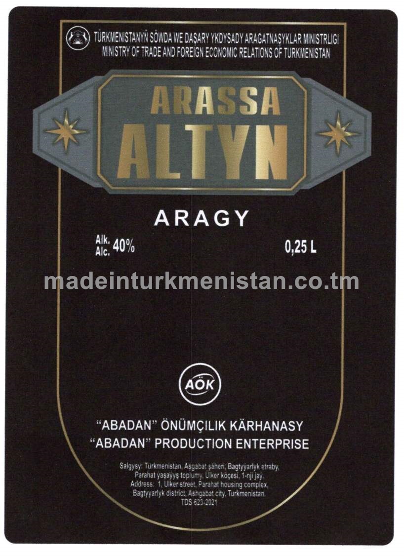 "Arassa altyn" aragy. Alk: 40%