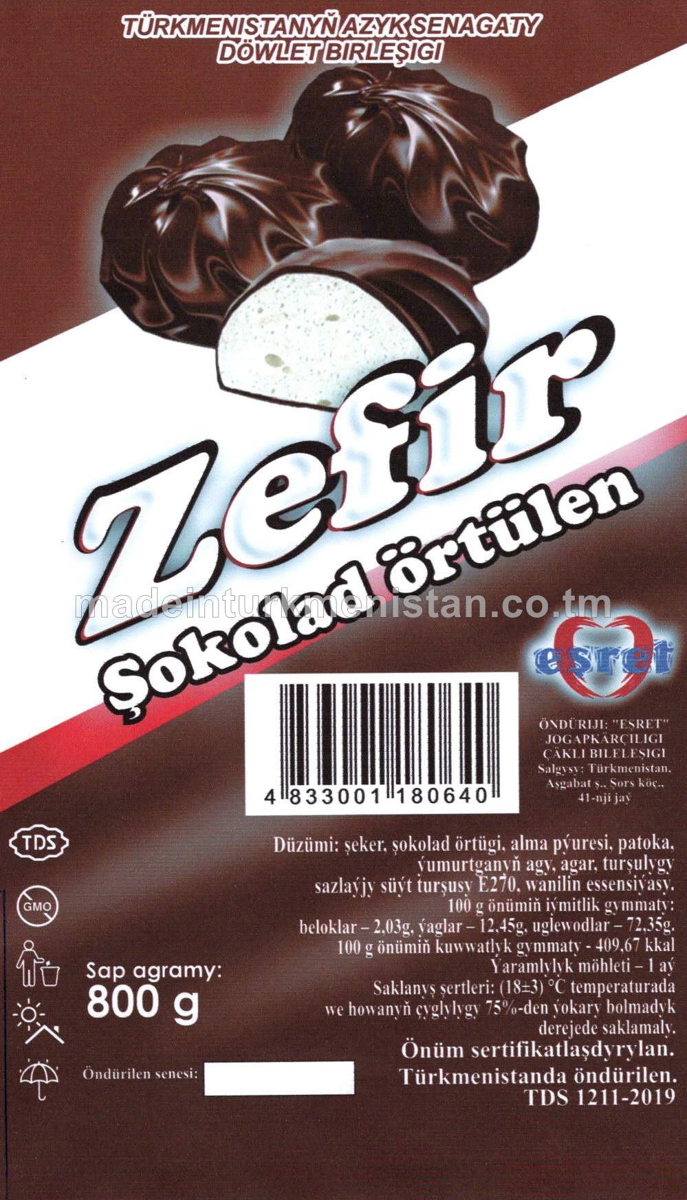 "Zefir" şokolad örtülen