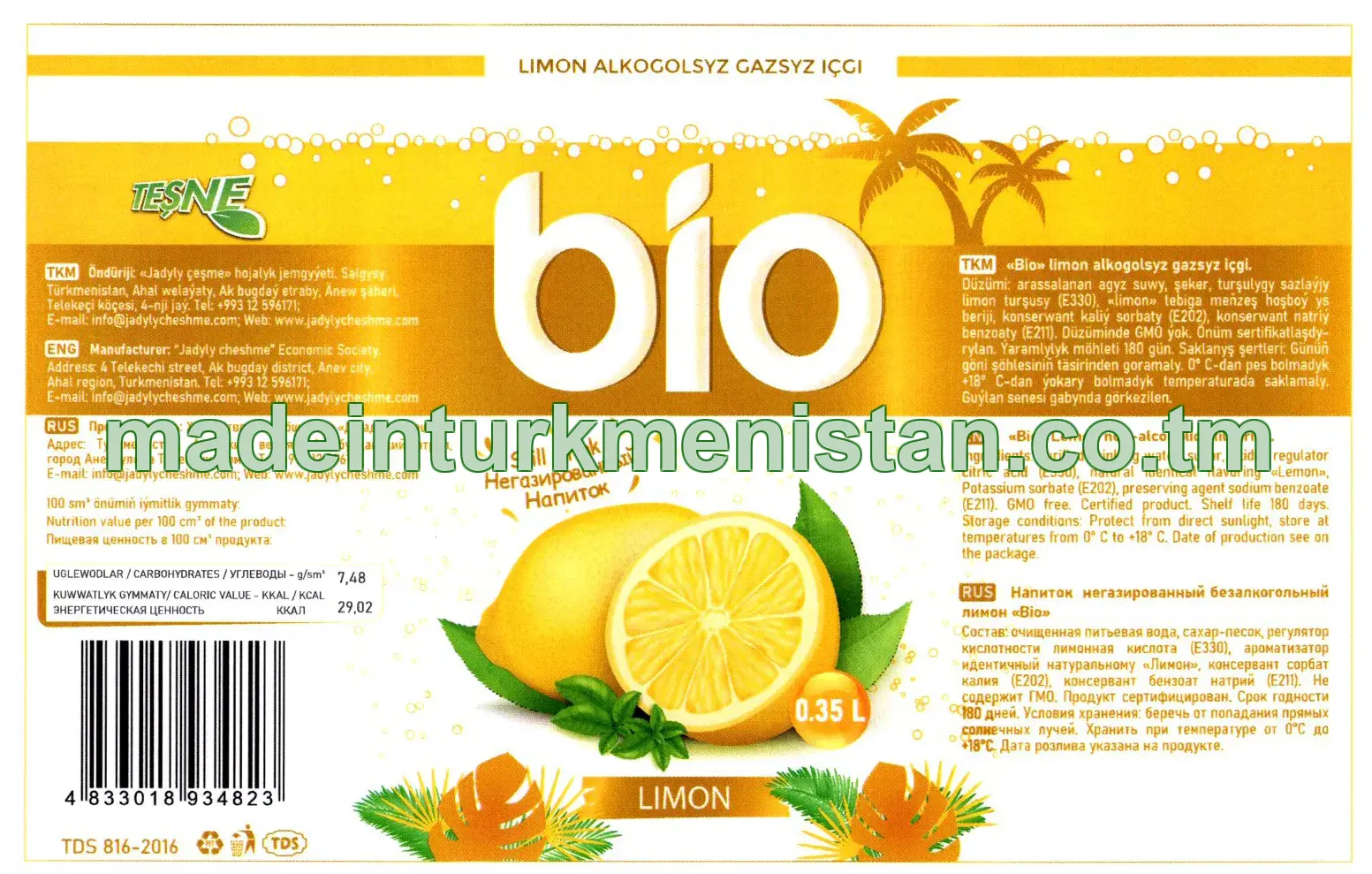 "Bio" limon alkogolsyz gazsyz içgi