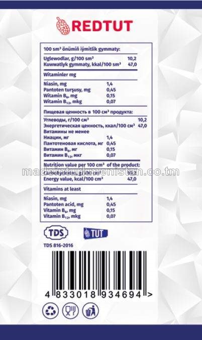 "REDTUT" zirk hoşboý ysly witaminleşdirilen alkogolsyz gazlandyrylan içgi