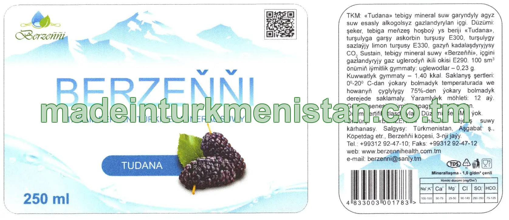 "Berzeňňi" Tudana tebigy mineral suw garyndyly agyz suw esasly alokogolsyz gazlandyrylan içgi
