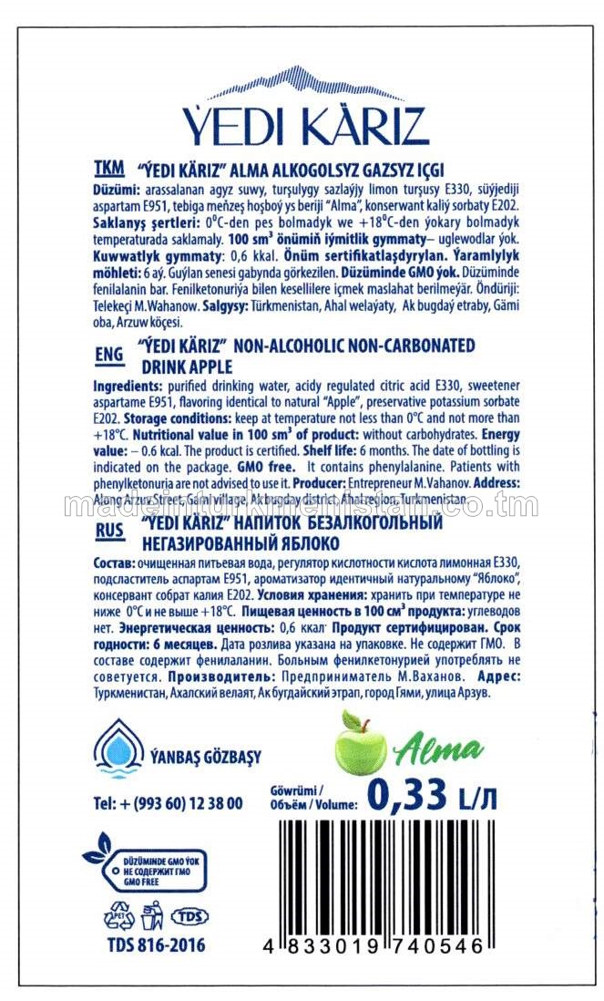  ÝEDI KÄRIZ ALMA  ALKOGOLSYZ GAZSYZ IÇGI