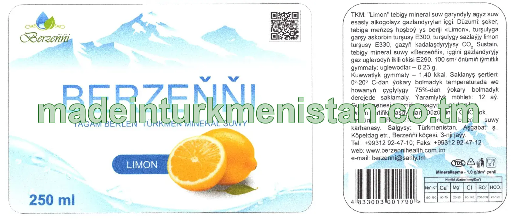 "Berzeňňi" Limon tebigy mineral suw garyndyly agyz suw esasly alokogolsyz gazlandyrylan içgi