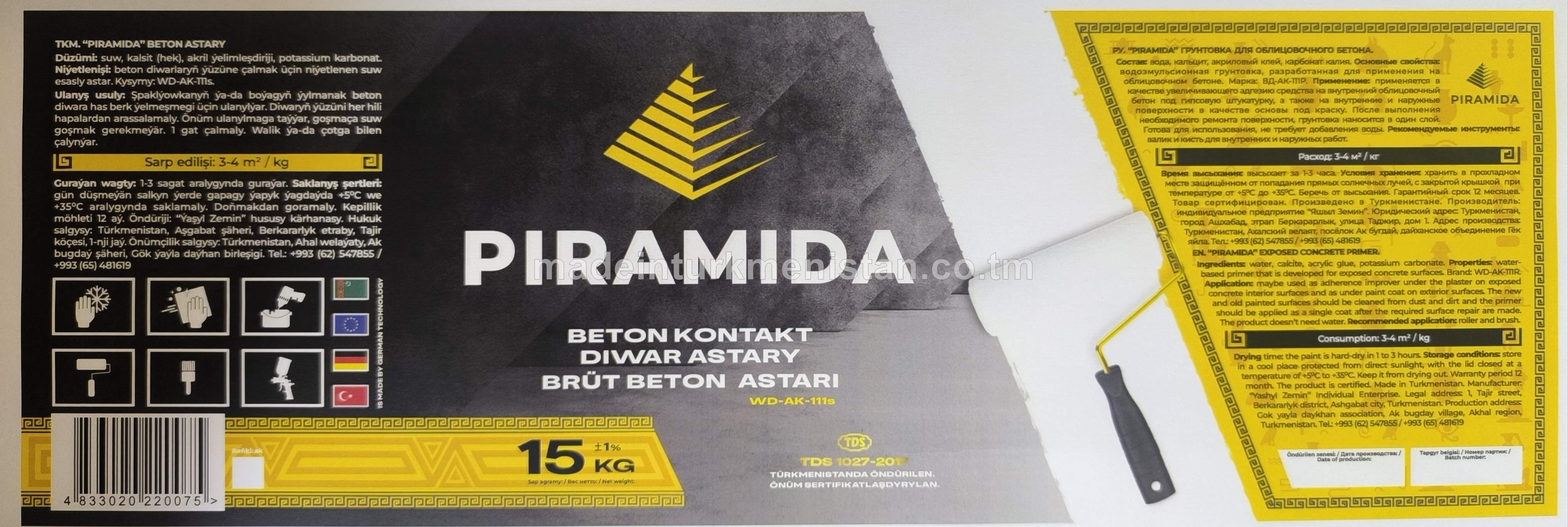 "Piramida" beton kontakt diwar astary. Kysymy WD-AK-111s. Reňki: ak