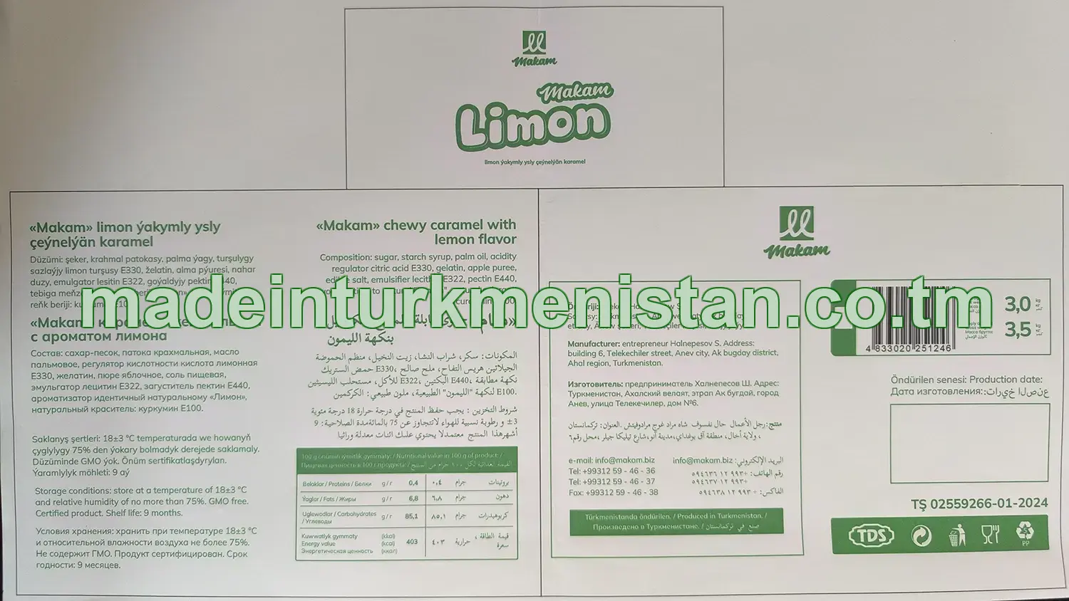 "Makam" limon ýakymly ysly çeýnelýän karamel