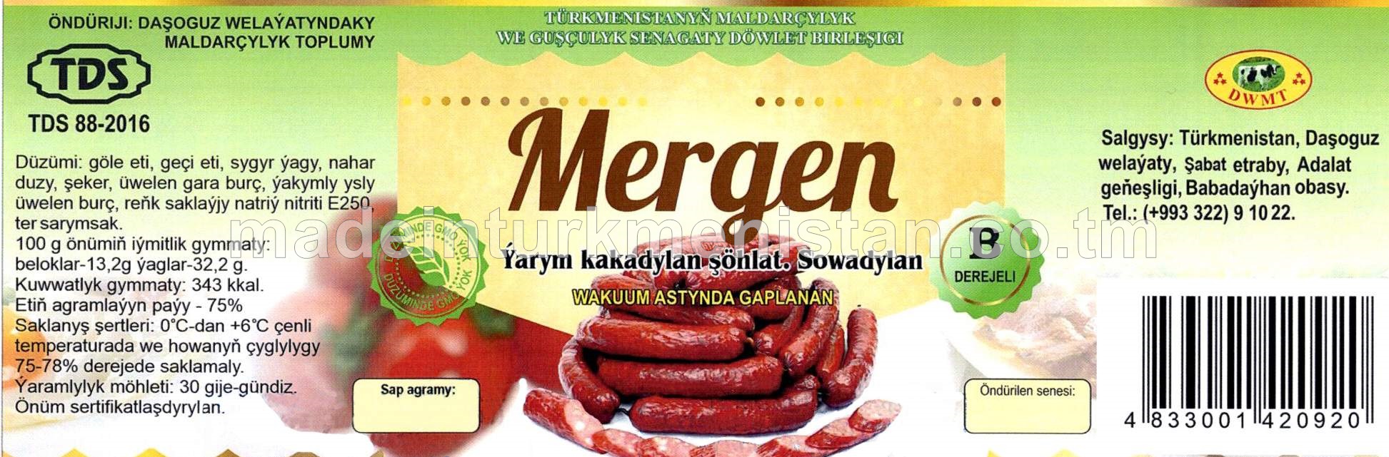 "Mergen" ýarym kakadylan şöhlat sowadylan, B derejeli