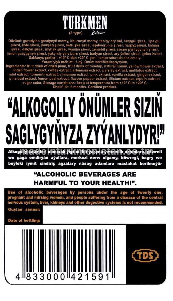 "Türkmen" balzamy (2 görnüş). Alk: 40%