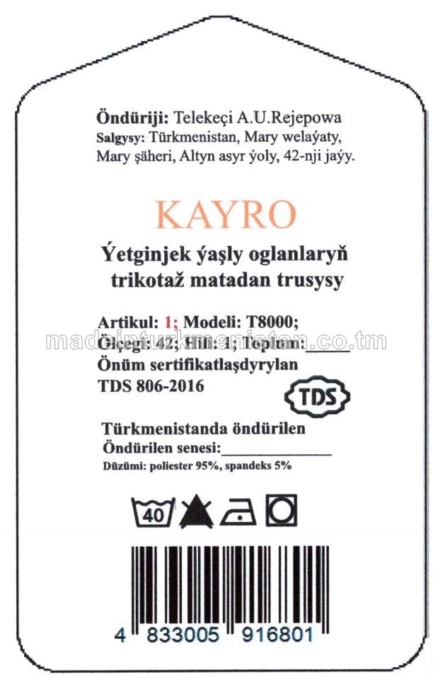 Ýetginjek ýaşly oglanlaryň trikotaž matadan trususy. Modeli: T8000, artikul:1, ölçegi: 42