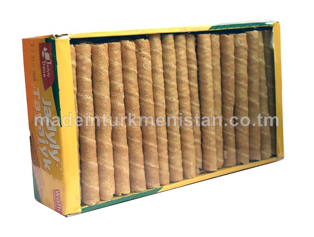 "Jadyly taýajyk" goýaldylan süýt ýakymly ysly huruşly wafli taýajyklary