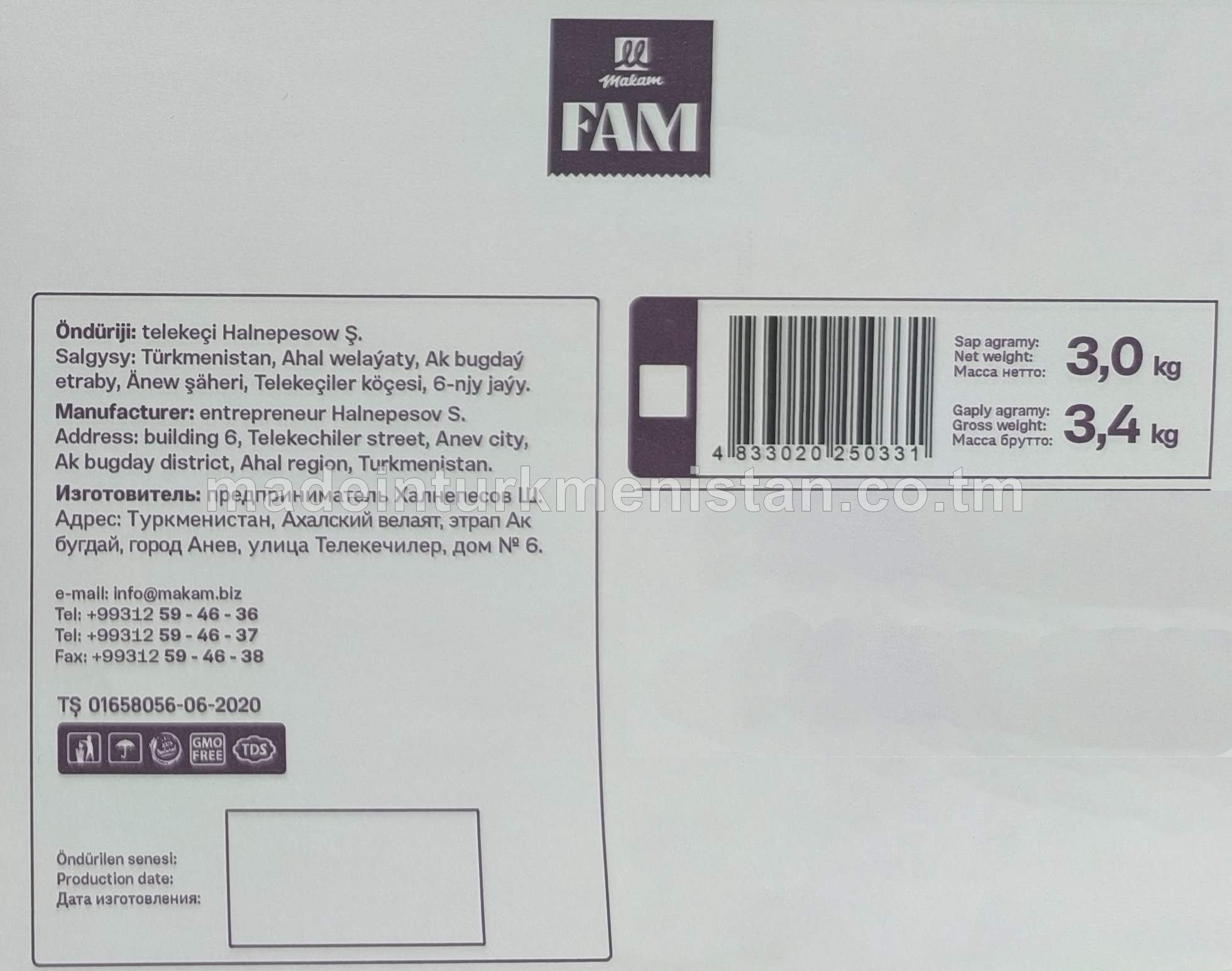 "Fam" künjüli mini grissini çörek-bulka snekleri, ýokary hilli bugdaý unundan