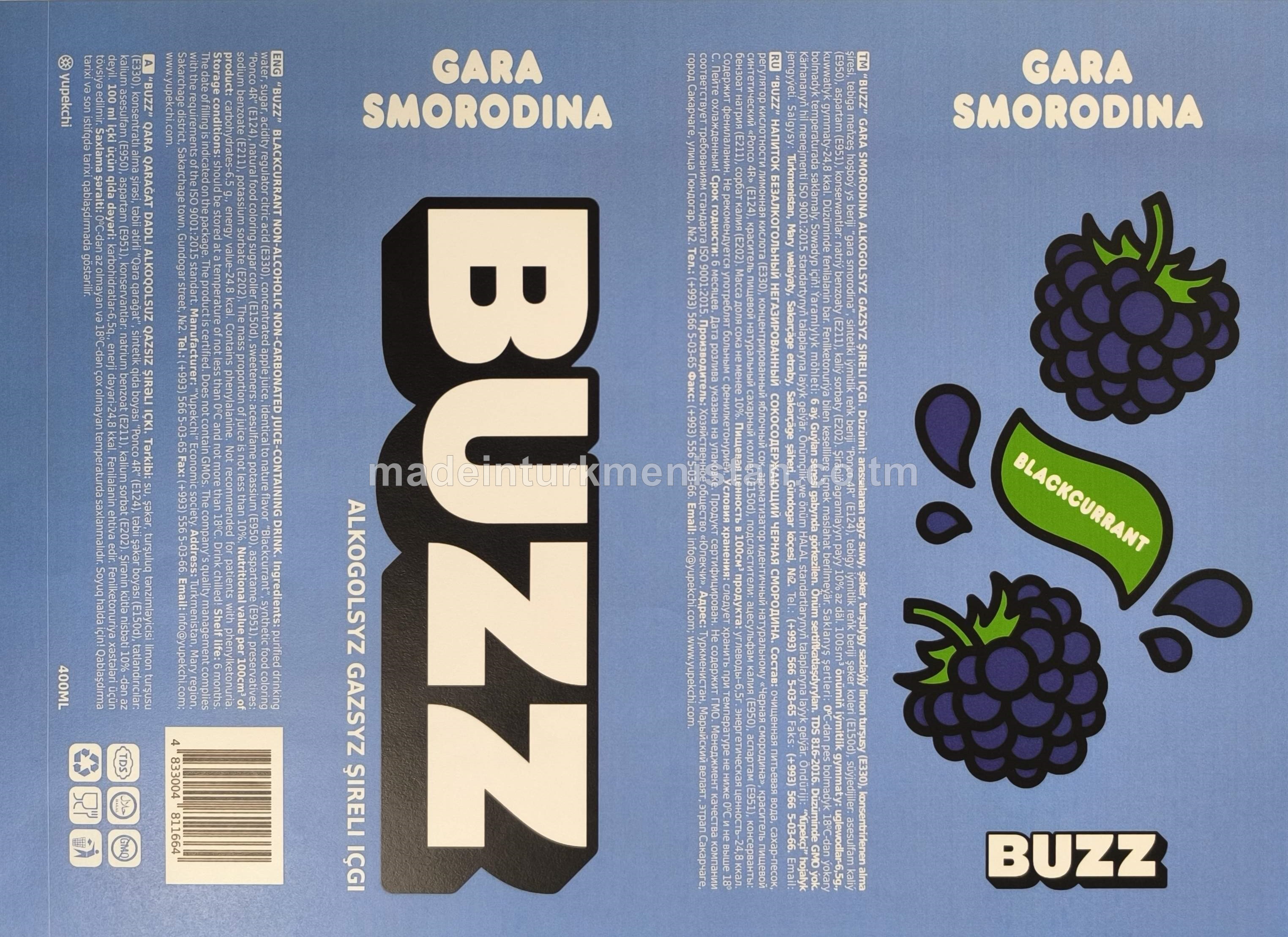 "BUZZ" Gara Smorodina alkogolsyz gazsyz şireli içgi