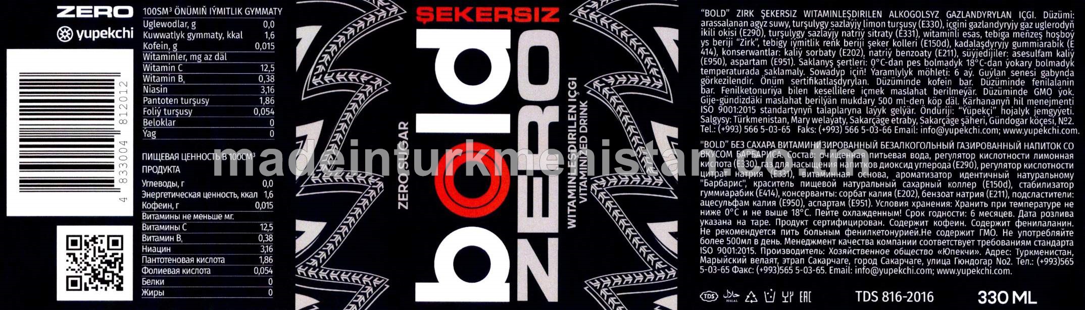 "BOLD zero" zirk şekersiz witaminleşdirilen alkogolsyz gazlandyrylan içgi