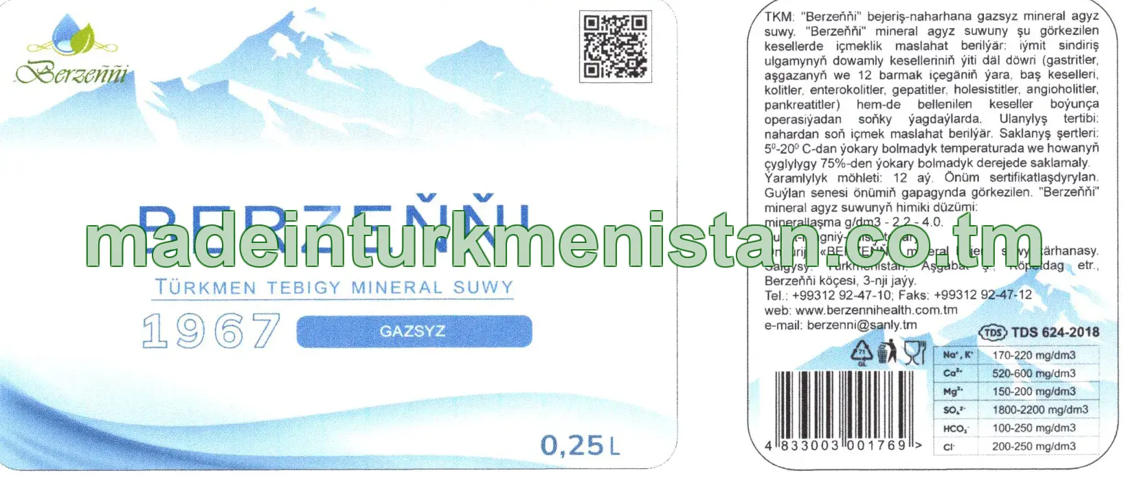 "Berzeňňi" bejeriş-naharhana gazsyz mineral agyz suwy 