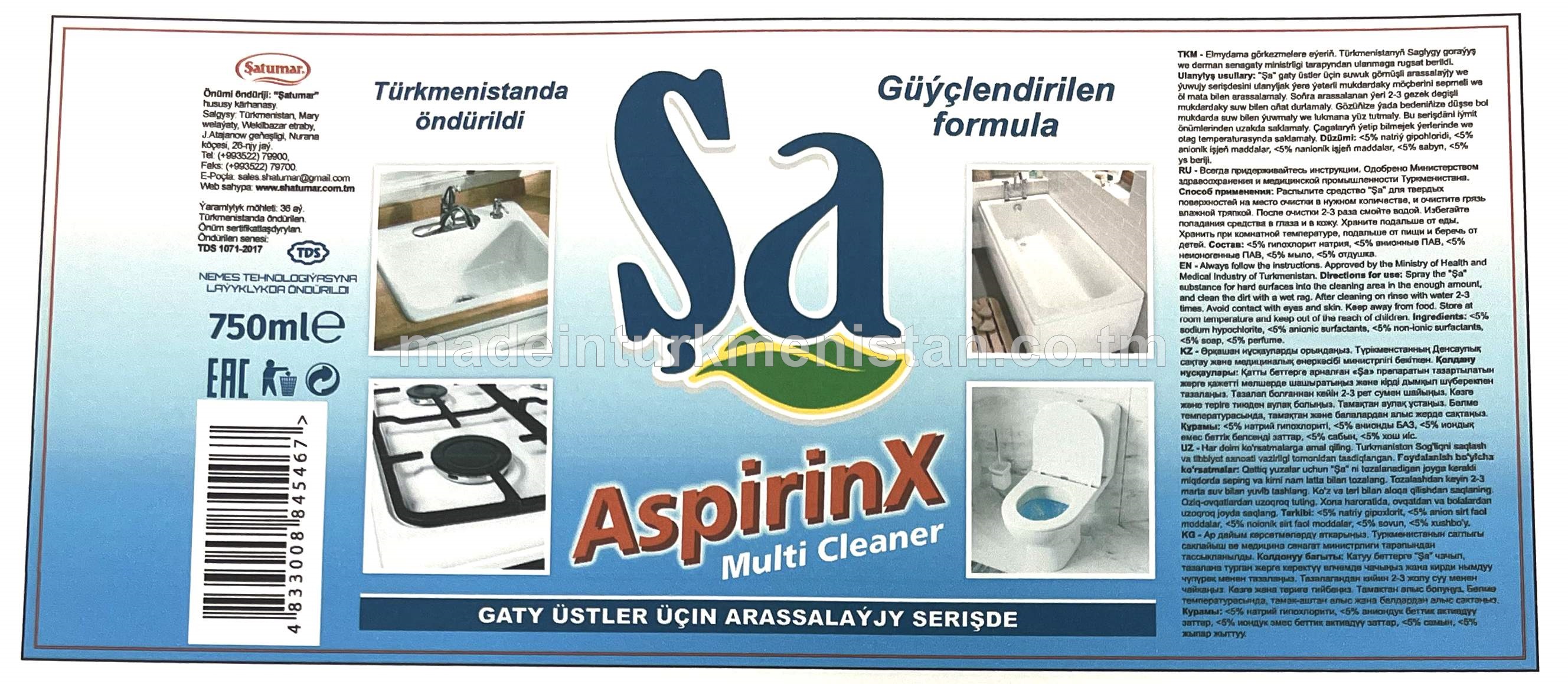 Şa gaty üstler üçin arassalaýjy serişde AspirinX
