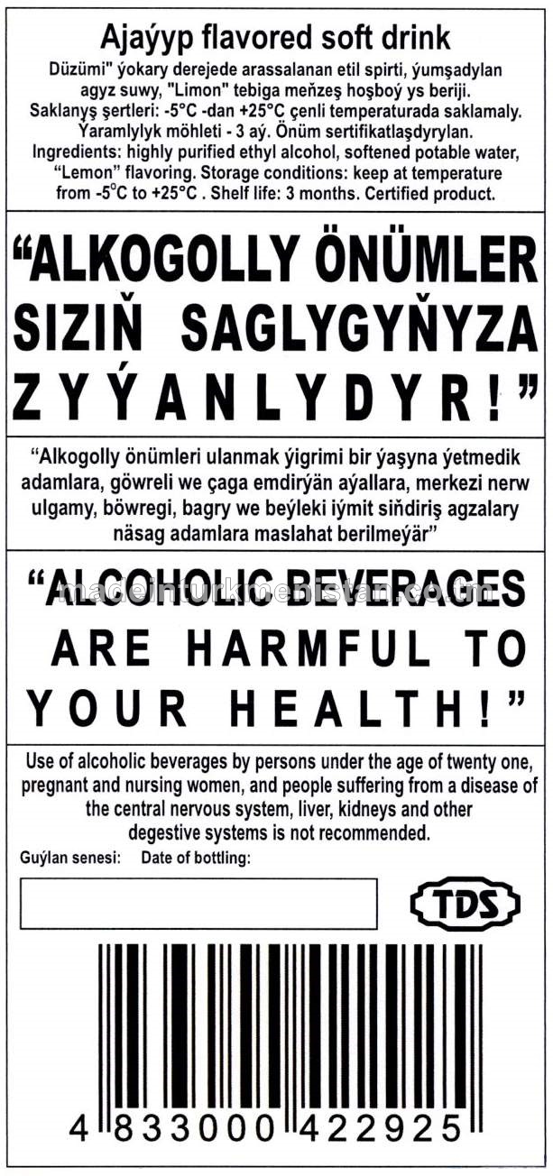 "Ajaýyp" ýakymly ys berlen alkogolly içgi. Alk: 19%