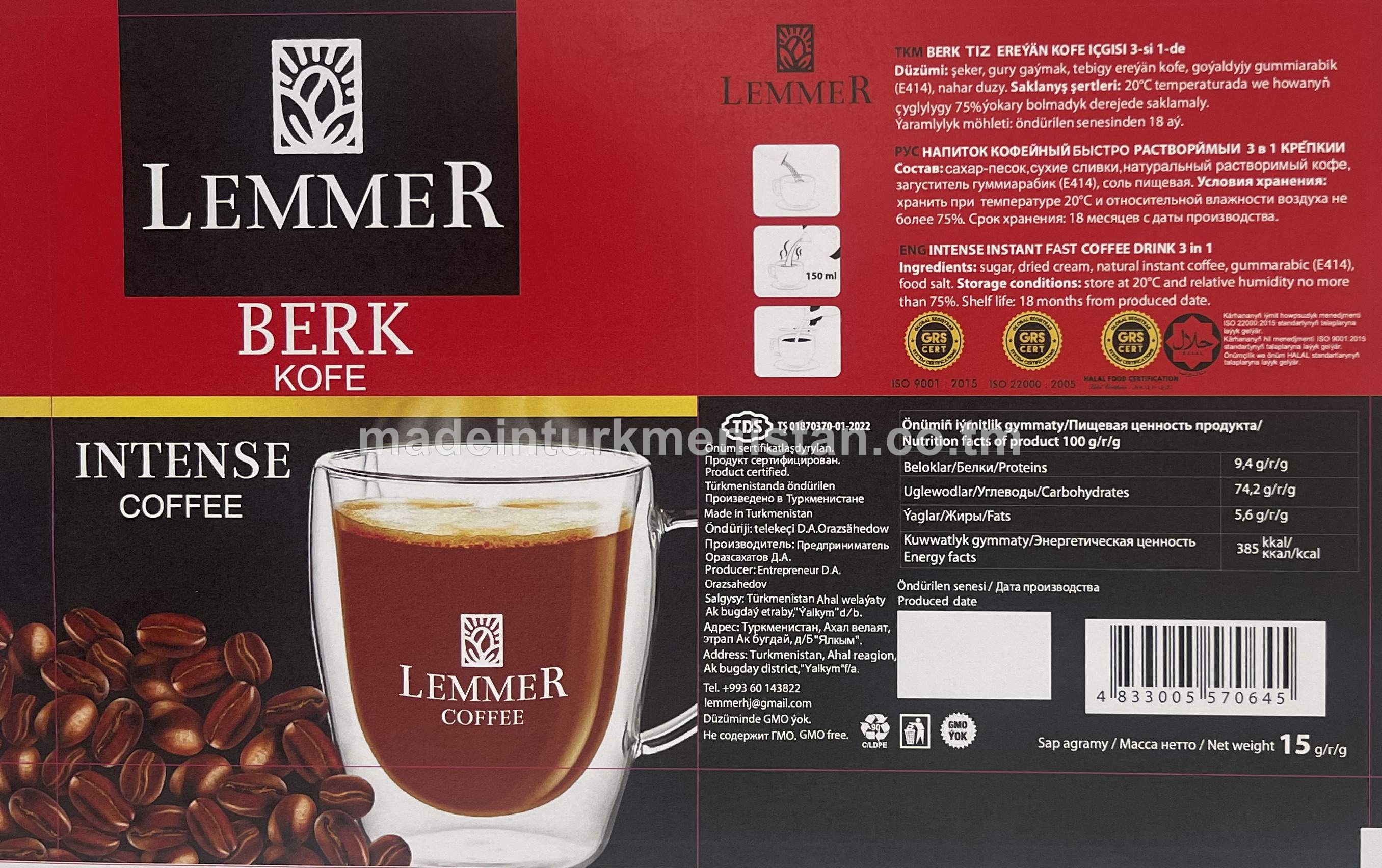 Berk ereýän kofe içgisi 3-si 1-de 