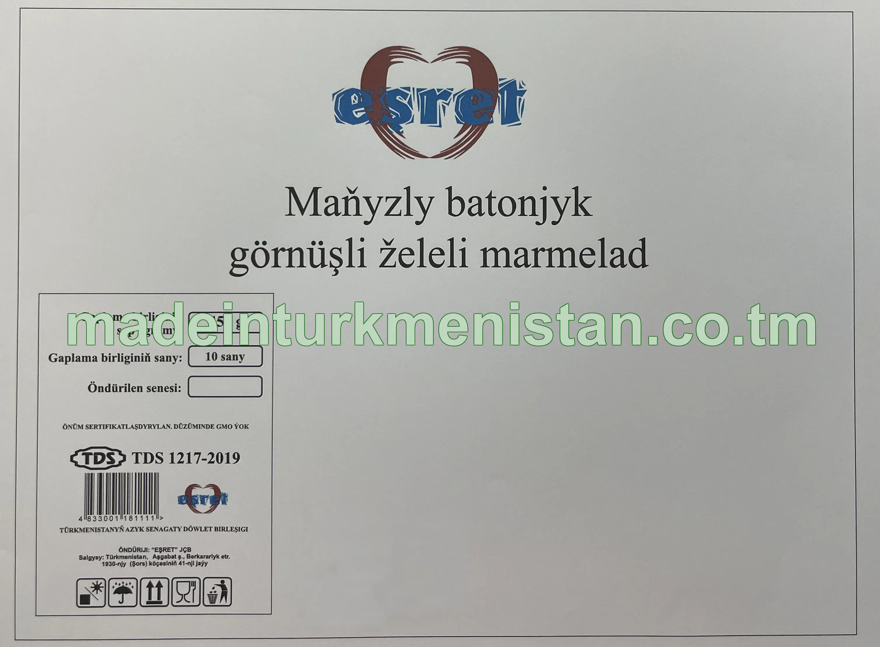 Maňyzly batonjyk görnüşli želeli marmelad (450 g)