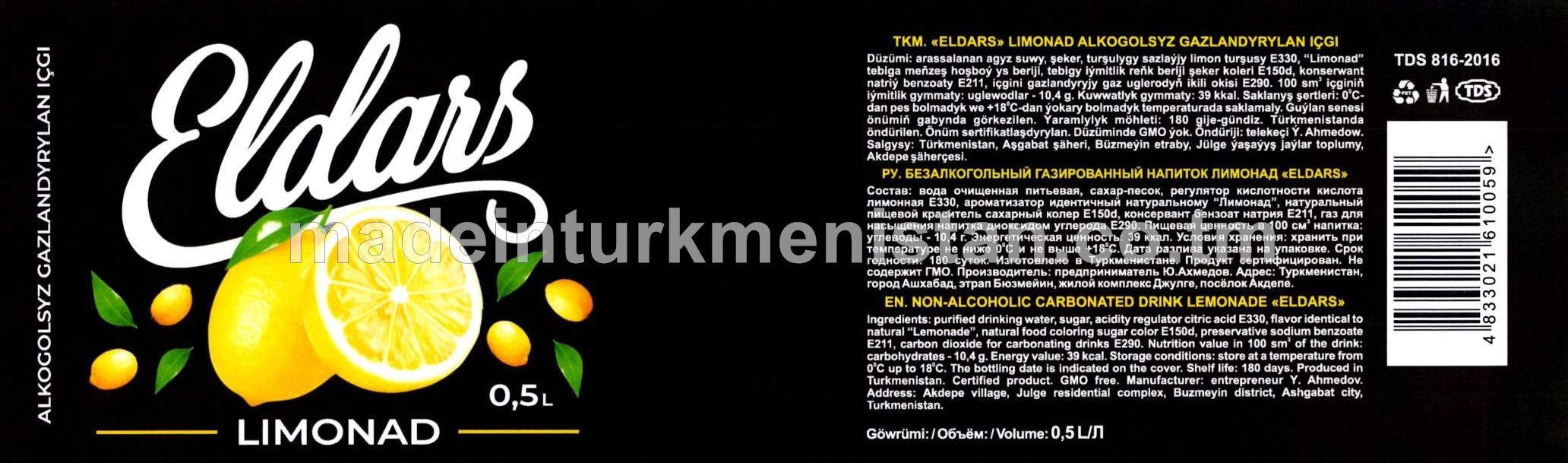 "ELDARS" Limonad alkogolsyz gazlandyrylan içgi