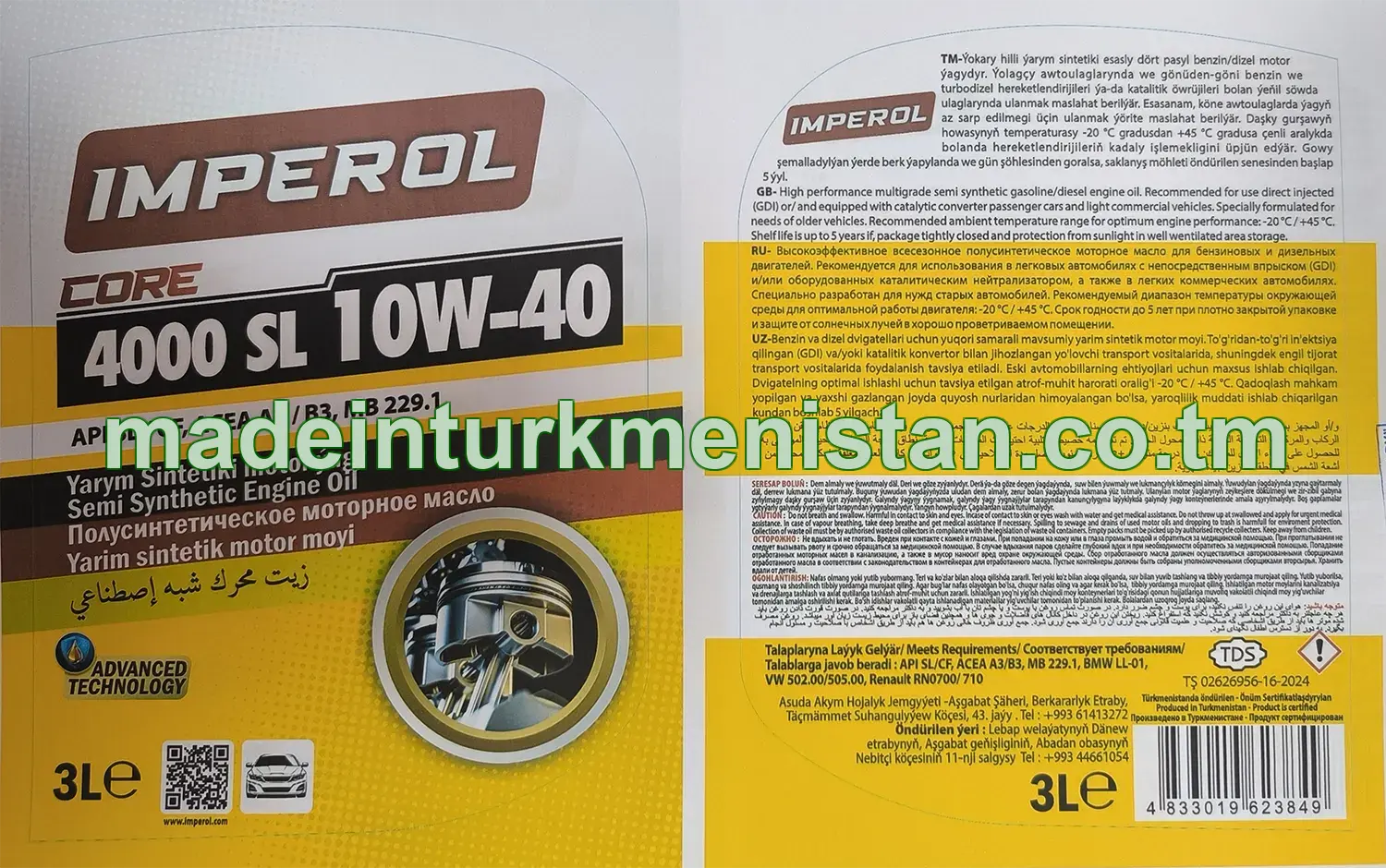 Ýarym Sintetiki motor ýagy 4000 SL 10W-40 CORE