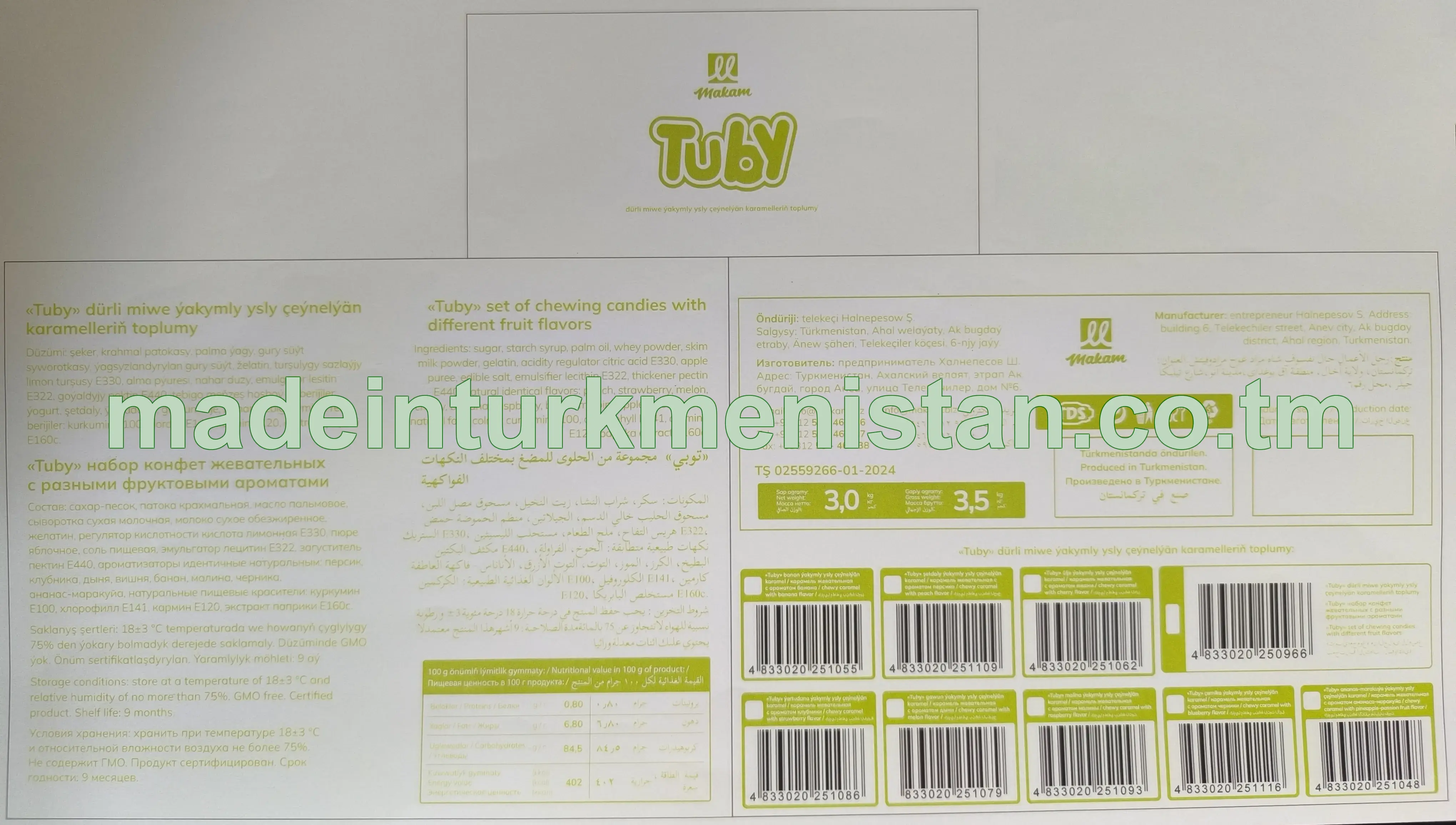 "Tuby" şetdaly ýakymly ysly çeýnelýän karamel