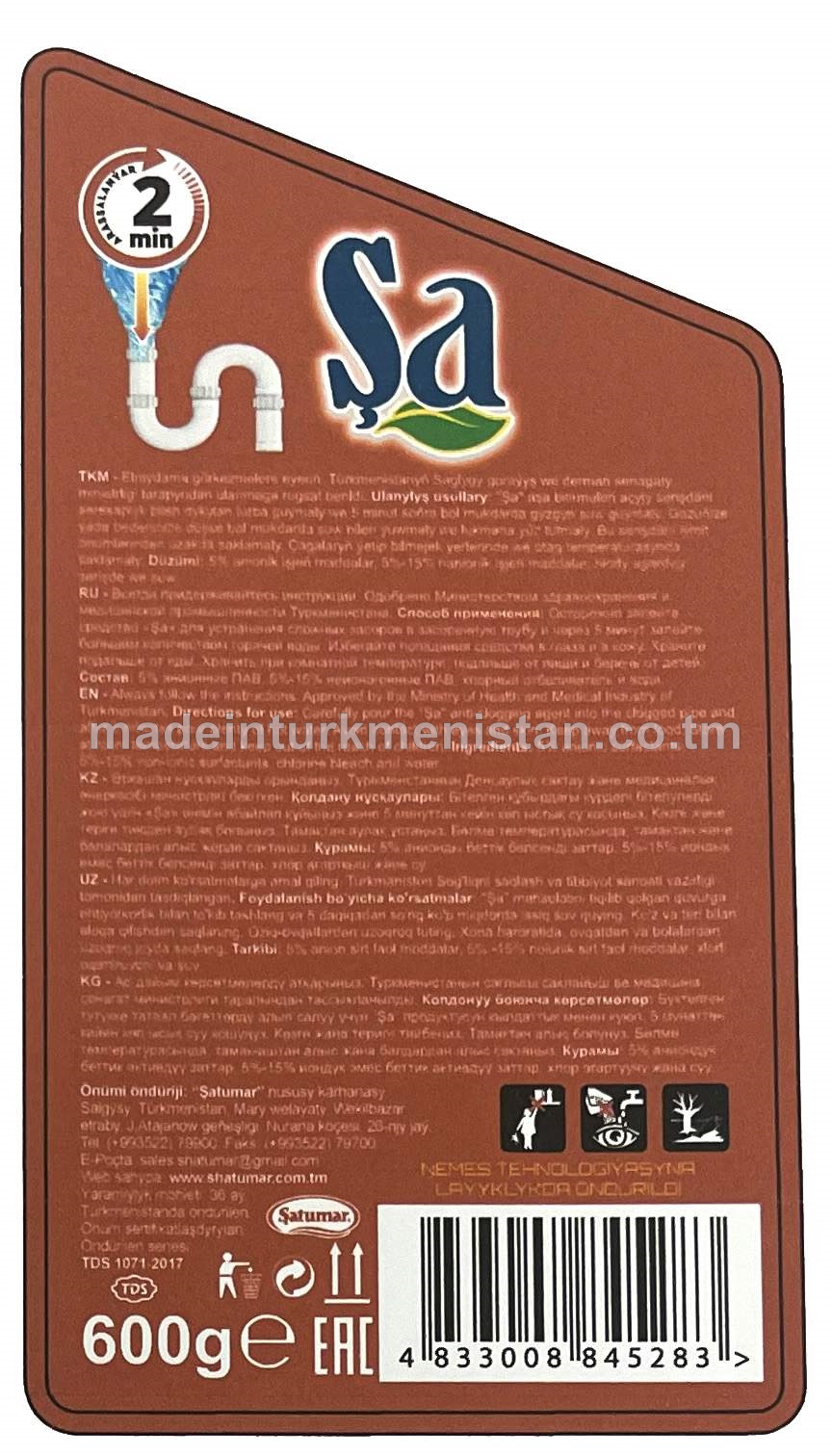 Şa aşa bitirmeleri aýyrmak üçin gel, aşhanada we hammamda turbalary arassalamak üçin 2min