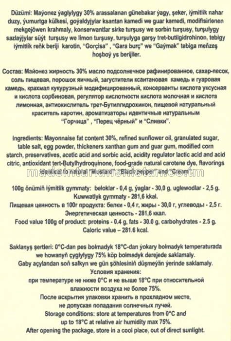 Maýonez ýaglylygy 30% 