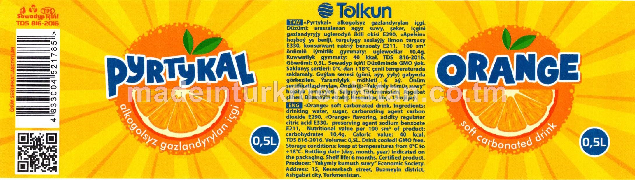 Pyrtykal alkogolsyz gazlandyrylan içgi