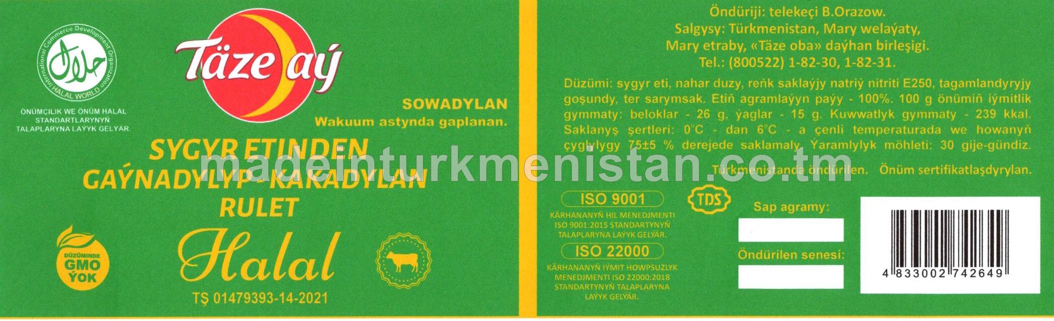 Sygyr etinden gaýnadylyp-kakadylan rulet