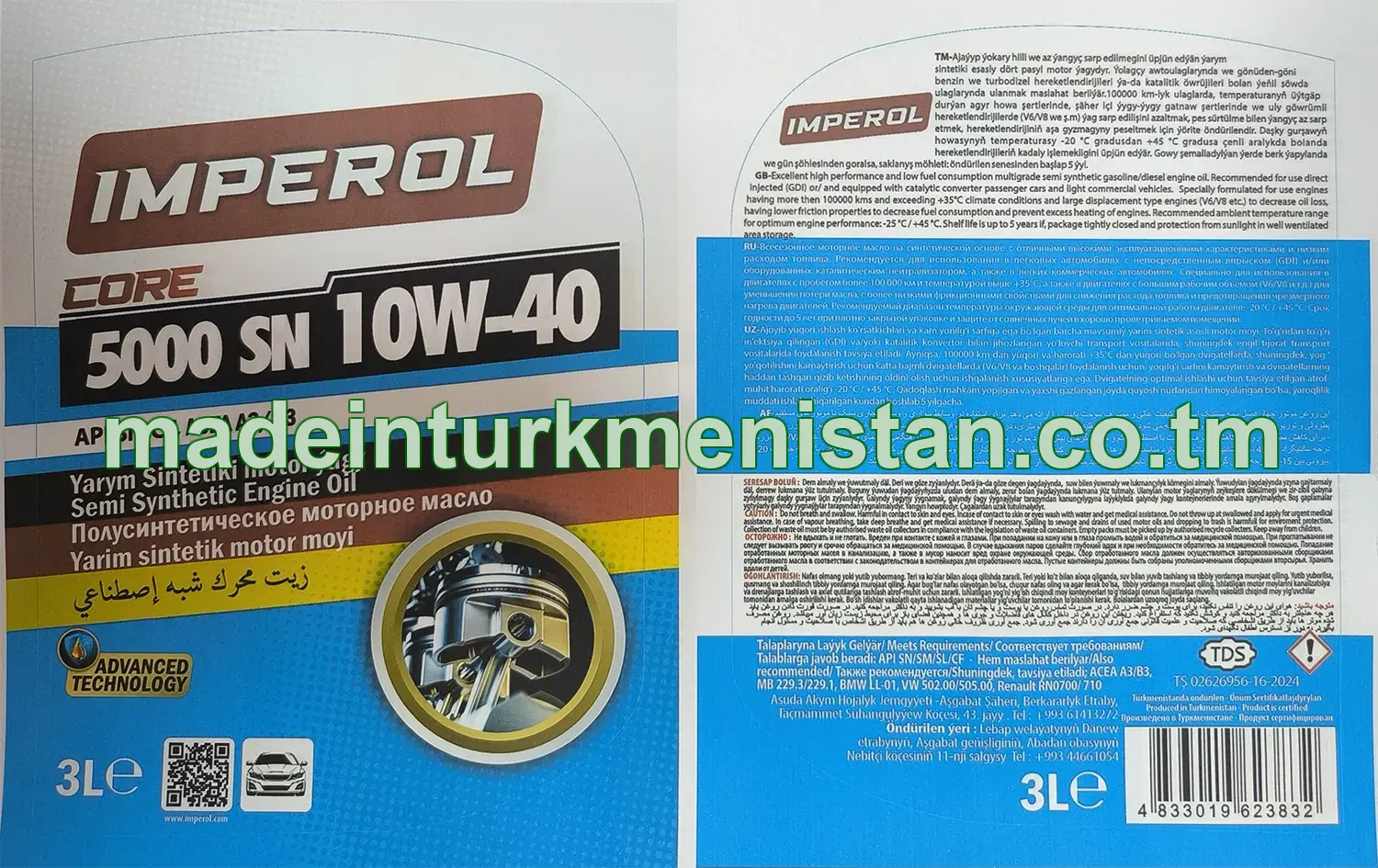 Ýarym Sintetiki motor ýagy 5000 SN 10W-40 CORE